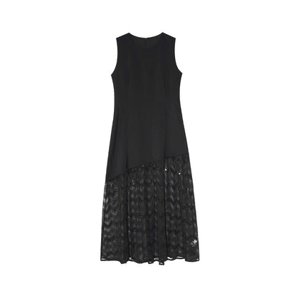 High Waist Lace Hem Fishtail Sleeveless Maxi Dress