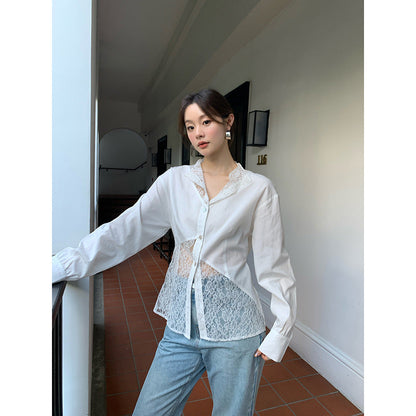 Temperament design lace hollow shirt