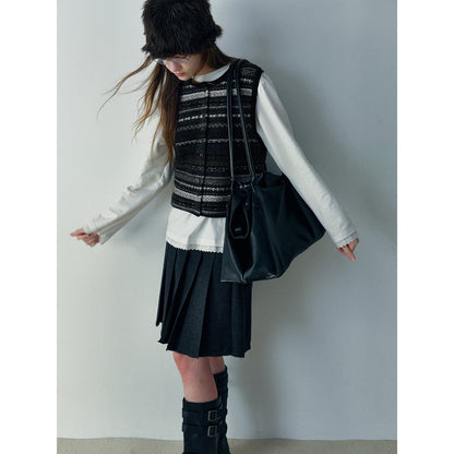 Winter new casual crew neck wool Fair Island floating thread jacquard cardigan vest