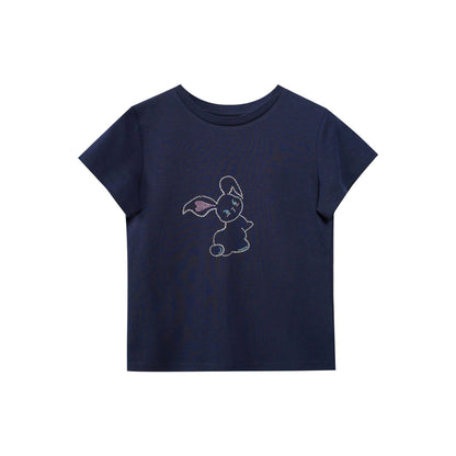 Early spring girl sweet and cute thin beaded round neck short-sleeved T-shirt