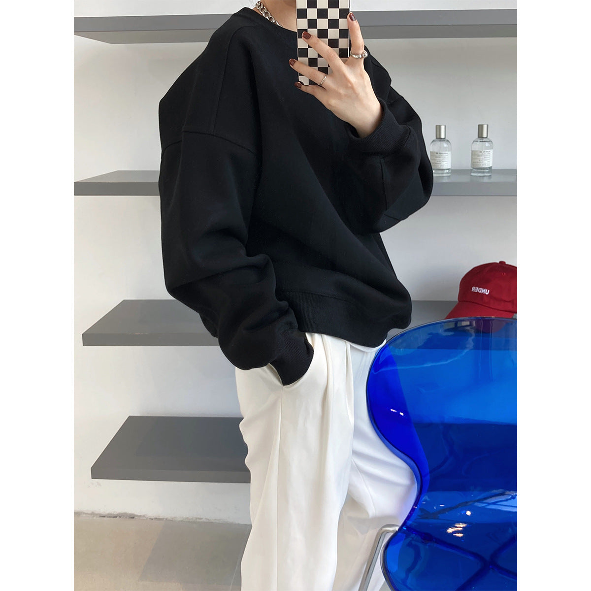 Fleece Thickened Burgundy Sweater Women's Korean Version Minimalist Long Sleeve Pullover