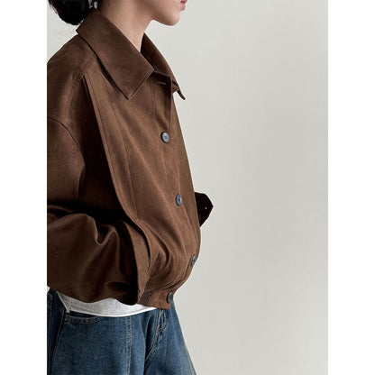 Korean ins Maillard short suede jacket women's autumn new velvet lapel small coat