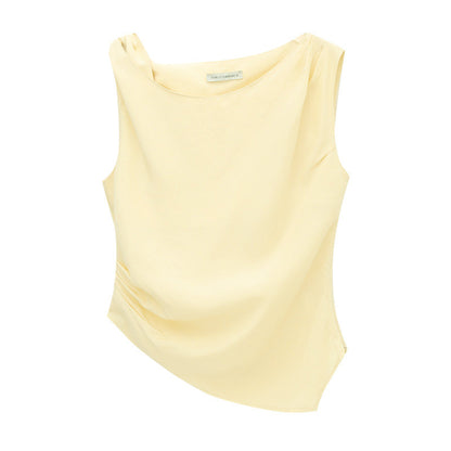 Sleeveless elegant tencel linen pendant shirt