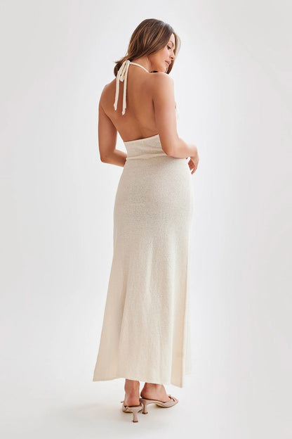 Deep V-neck sexy high split suspender skirt beautiful back knitted dress hot girl waist