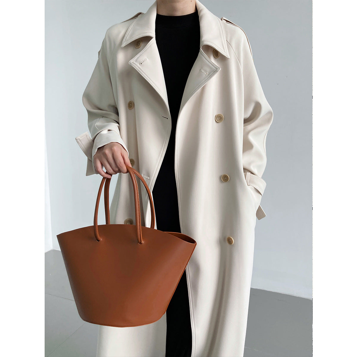 Spring and autumn new drape British style loose double-breasted medium and long knee trench coat women