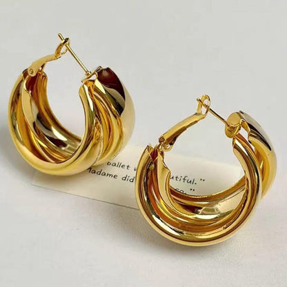 Cold wind metal double-layer circle earrings earrings niche high-end plain ring earrings fashion trend earrings