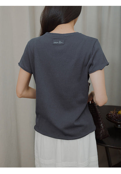 Back cloth embroidered chicken heart collar soft skin-friendly short sleeves