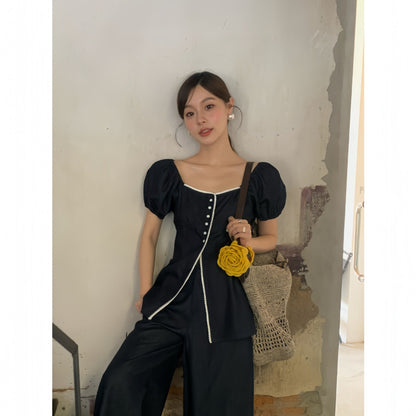Contrast Denim Square Neck Top