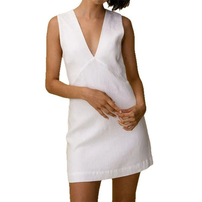 Cotton Linen V-Neck Mini Dress