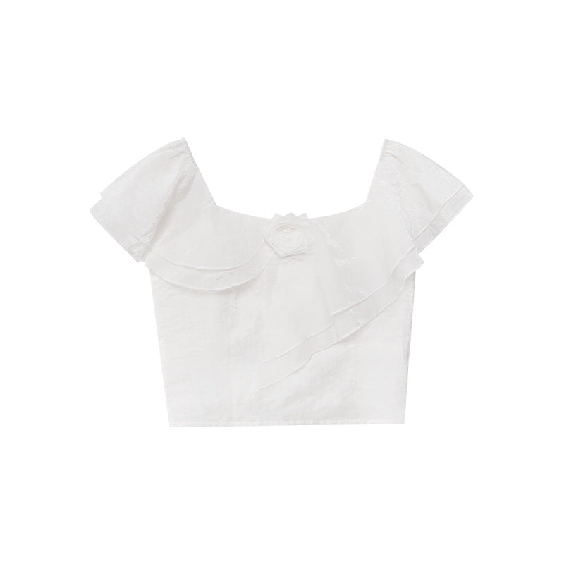 Pure and beautiful exquisite ruffled acetate chiffon shirt
