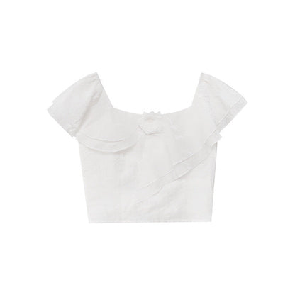 Pure and beautiful exquisite ruffled acetate chiffon shirt