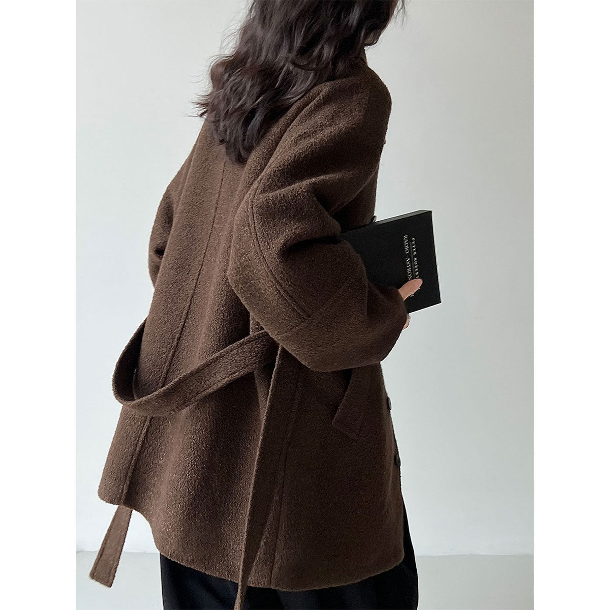 Wool double-layer wide placket silhouette windproof heattech woolen coat women's winter new belt outwear