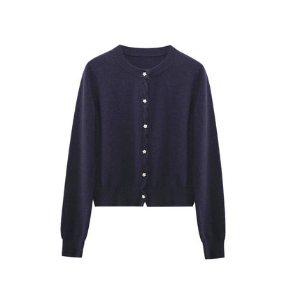 Simple and versatile single-breasted long-sleeved knitted cardigan