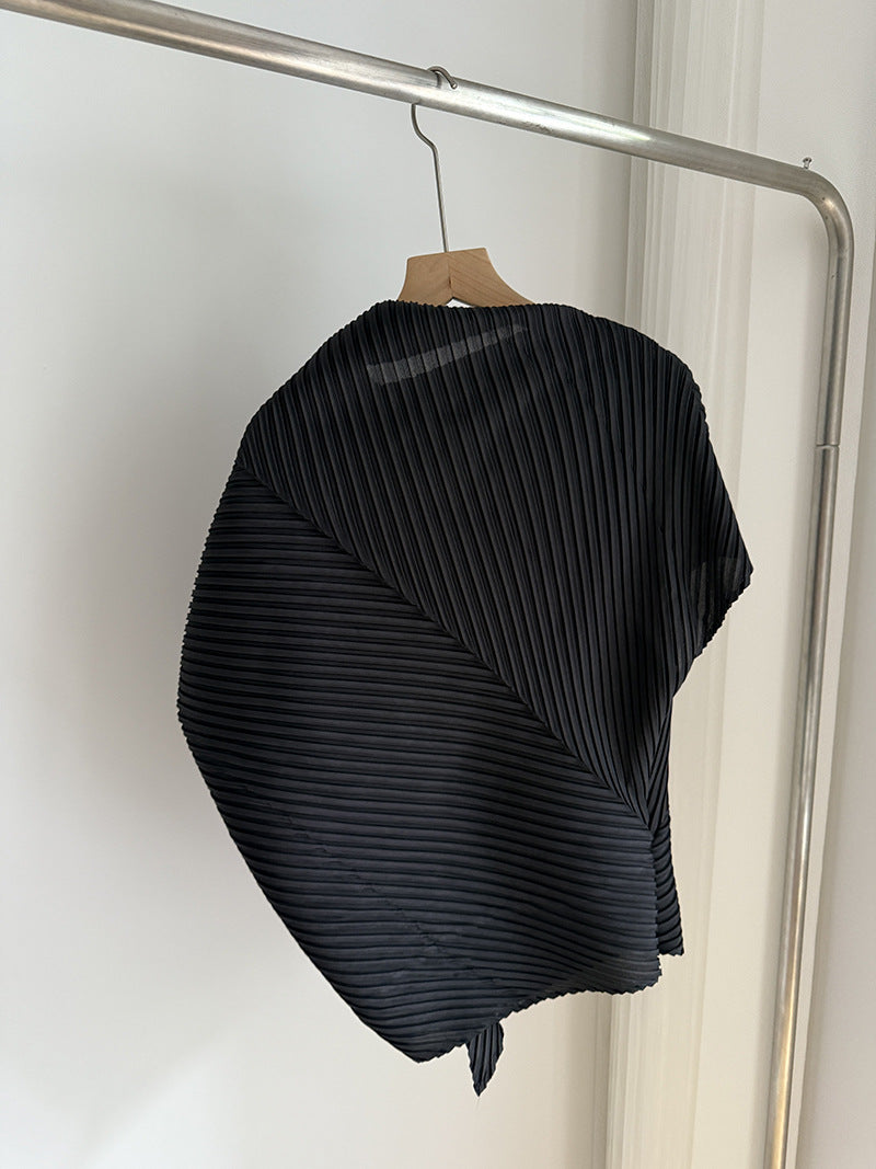 Miyake Pleated Two-Piece Set Women Minimalist Irregular Top and Skirt