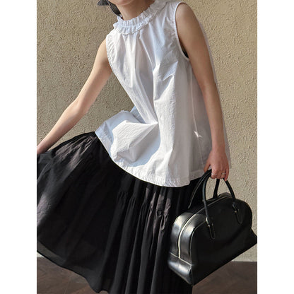 French niche design fungus edge sleeveless shirt women's new petal collar sleeveless two-piece shirt