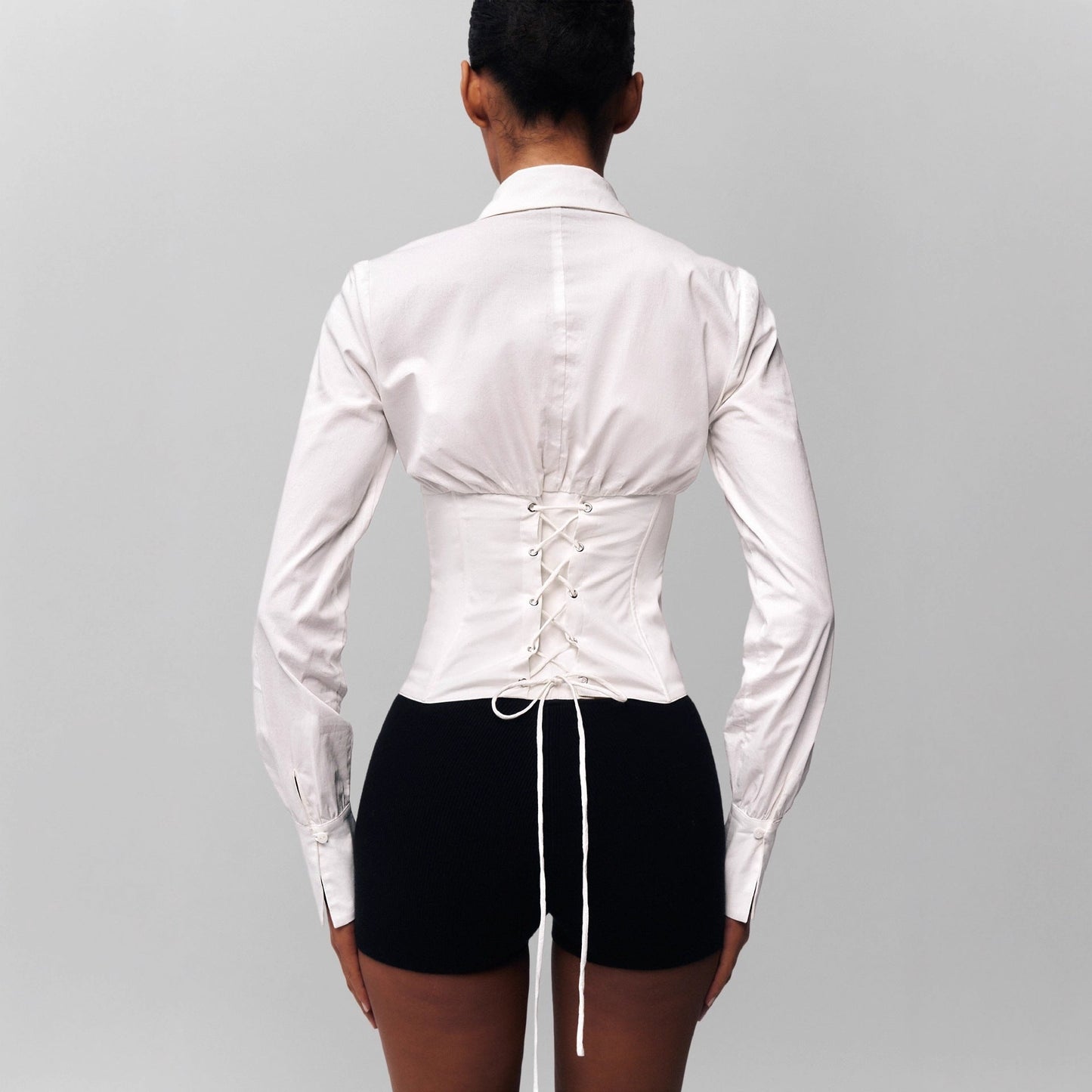 Slim tunic herringbone corset lace-up shirt