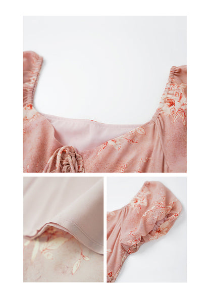 Gentle temperament waist and thin floral dress