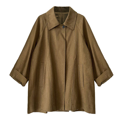Slack retro casual double-layer placket jacket women's autumn new loose small trench coat