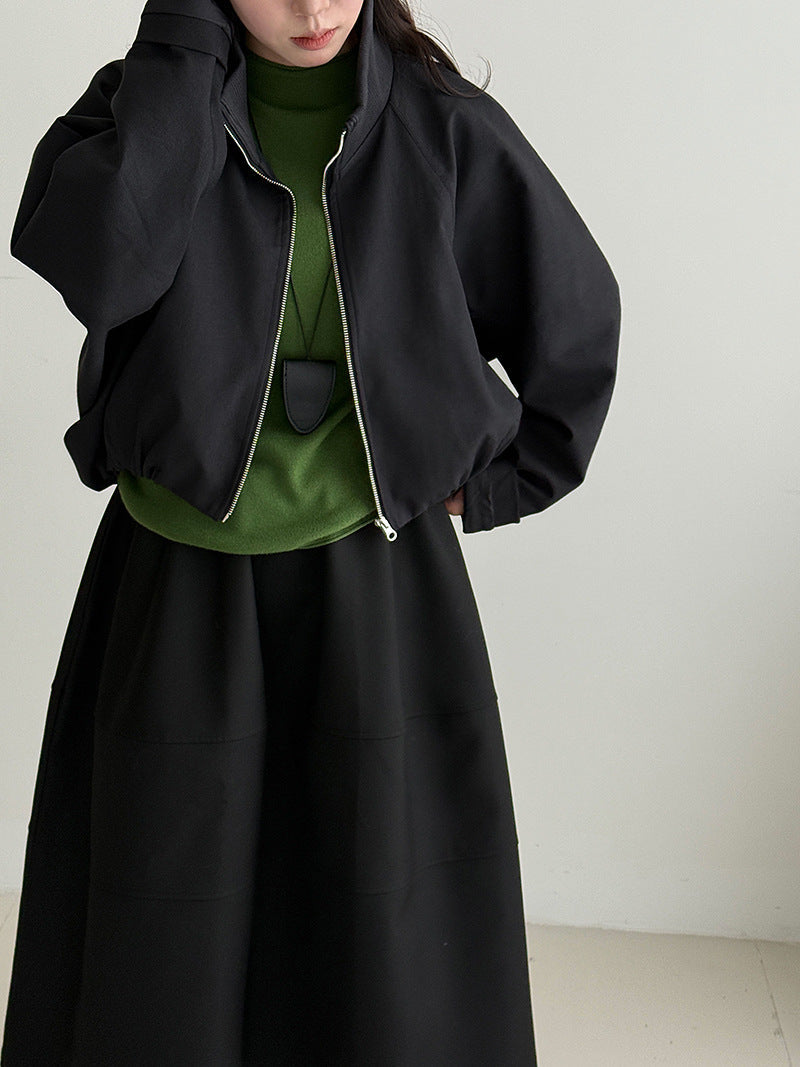 Korean stand-up collar threaded splicing short jacket women's spring new thin splicing high-end jacket