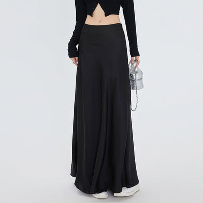 White satin pendant skirt women's 2026 summer new acetic acid medium and long high-waisted A-shaped skirt tide