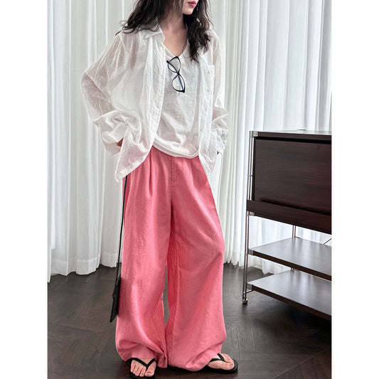 French premium shell button shirt women's summer new sunscreen cardigan long-sleeved loose imitation cotton and linen shirt