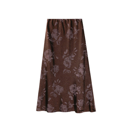 Rich and elegant hip-wrapped temperament printed satin skirt for women