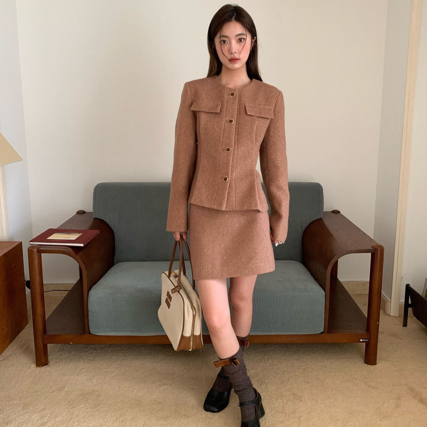High-end and thin wool tweed skirt for women