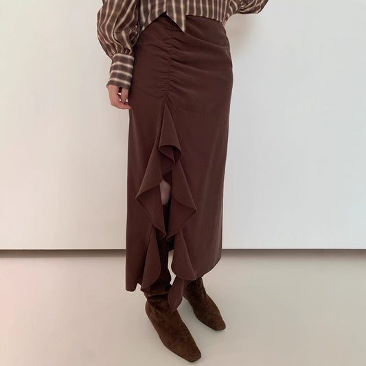 Temperament High waist irregular ruffle edge split skirt