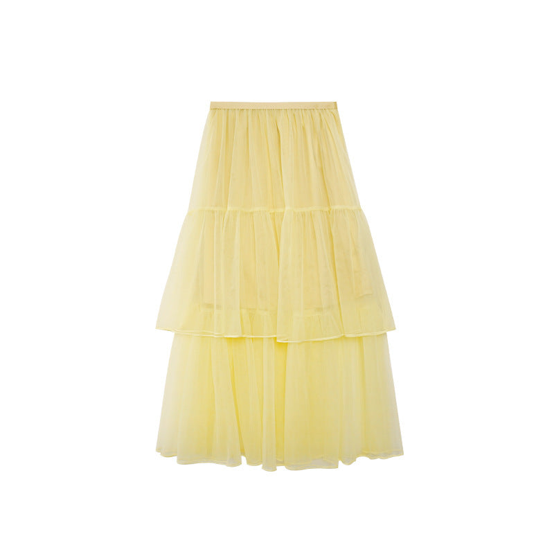 French Sheer Mesh Overlay Skirt