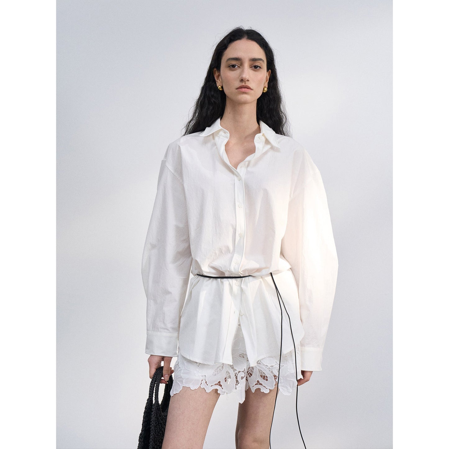 Spring new design wire lace-up slim fit loose soft shirt