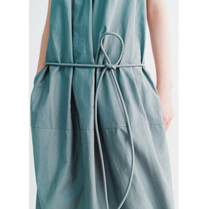 Versatile solid color temperament U-neck halter back pleated round rope vest dress