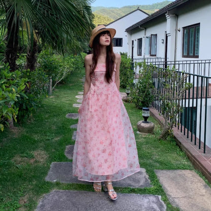 Women's Floral Print Off-Shoulder High-Waist Sleeveless Maxi Dress