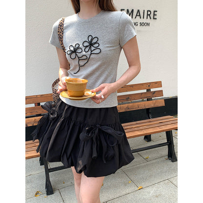 Sweet age-reducing slim-fitting and thin shoulder short-sleeved T-shirt