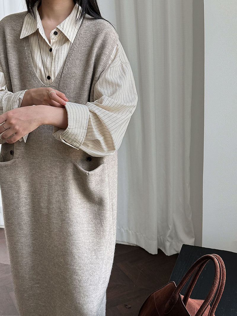 Korean design back button lazy knitted vest skirt women's autumn medium and long sweater skirt