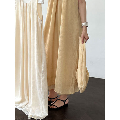Mesh splicing lace-up vest skirt, summer new vacation style with bag backless strap dress