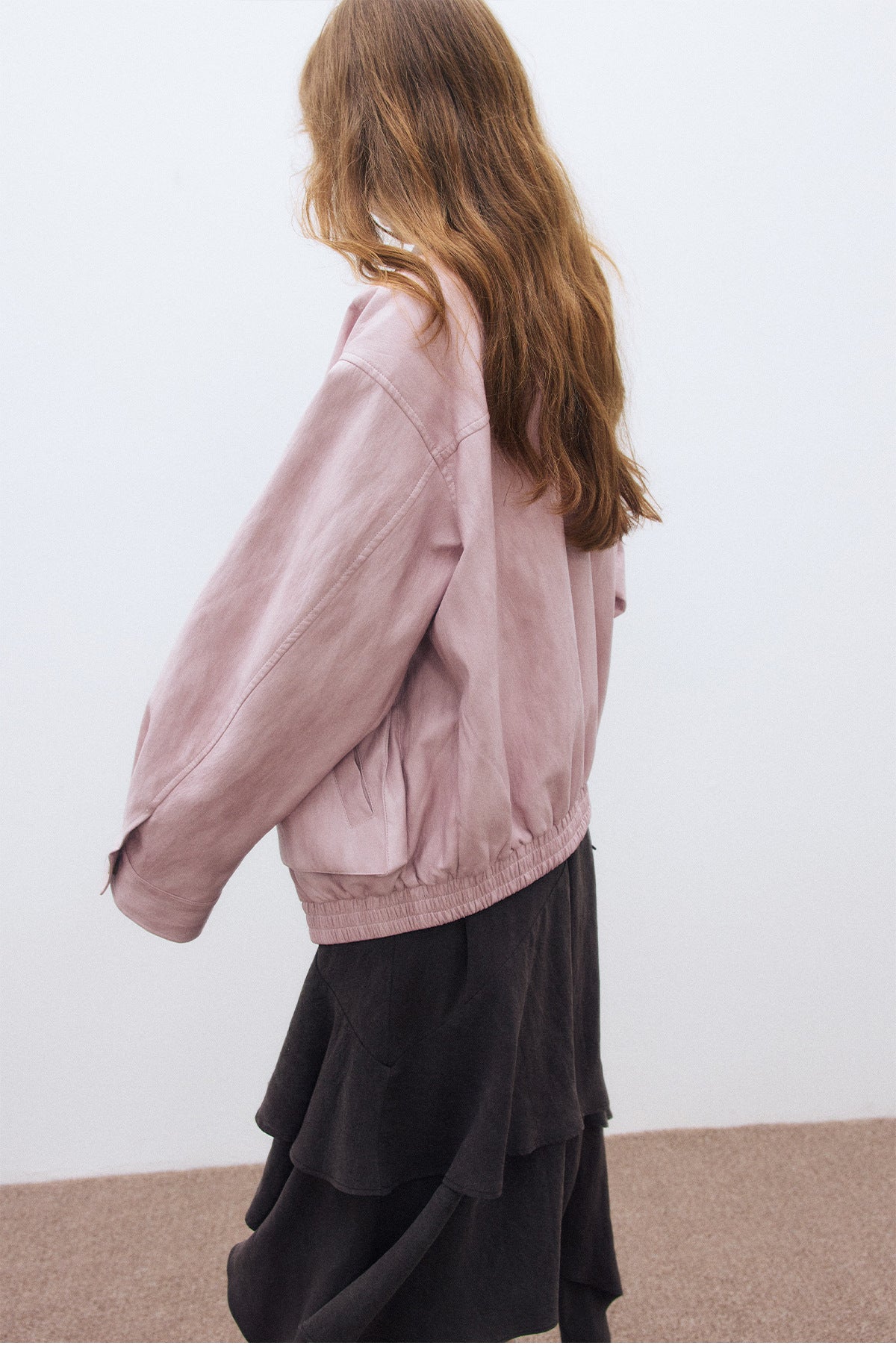 Autumn casual stand-up collar classic retro super soft big pocket versatile leather jacket