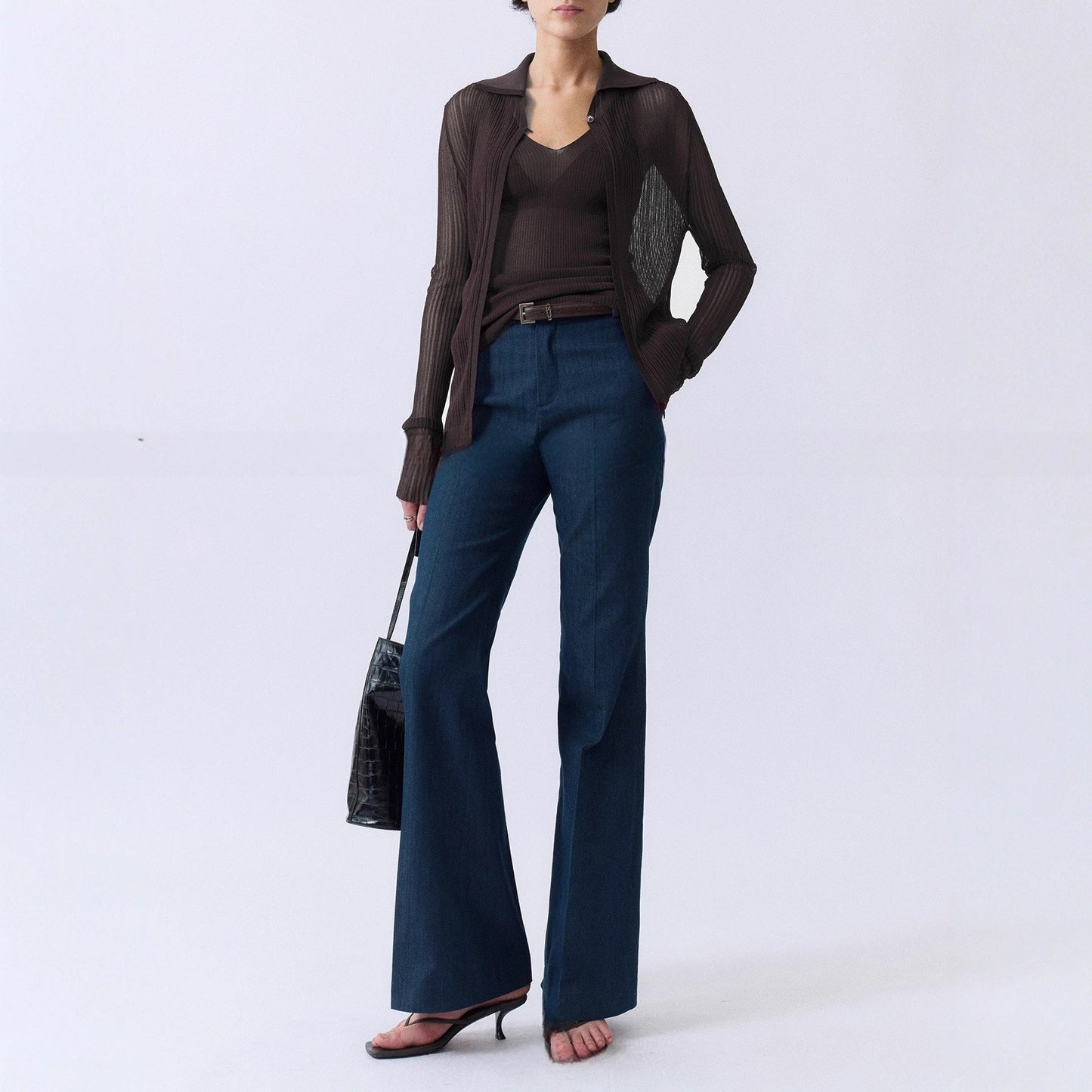 Multi-season wear fashionable legs, elastic imitation denim fabric, no ironing, comfortable retro micro-horn trousers