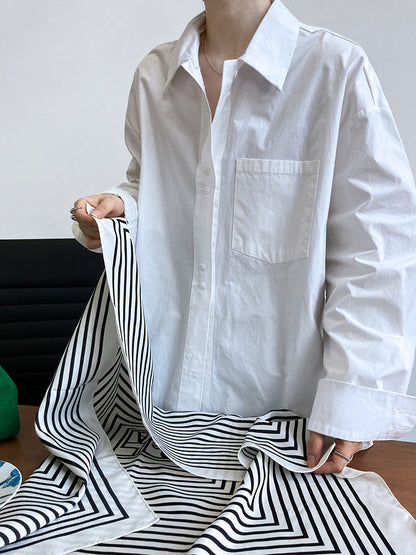 Autumn French casual simple solid color shirt women's lazy loose silhouette design sense stacked shirt