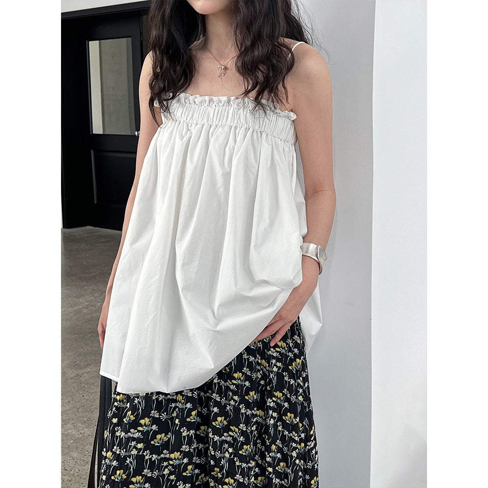 Korean camisole women's summer new one-shoulder resort style fungus mid-length top