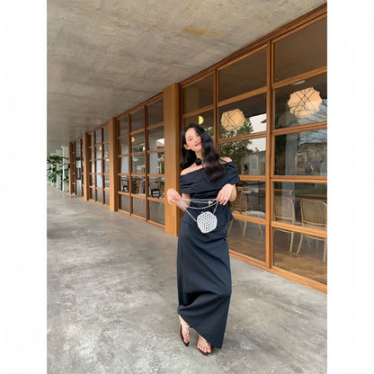 Women's High-Waist Slim-Fit Split Hem Solid Cotton Maxi Skirt