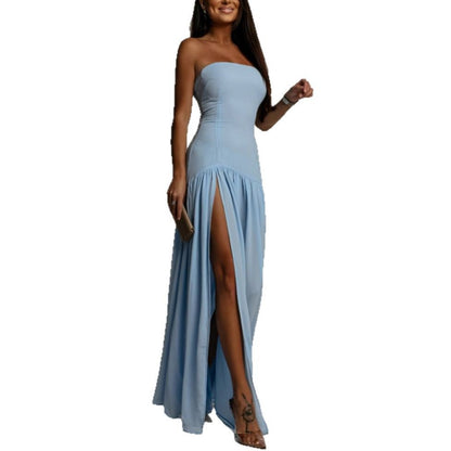 Women's new sexy off-the-shoulder tube top high split skirt design holiday style dress women