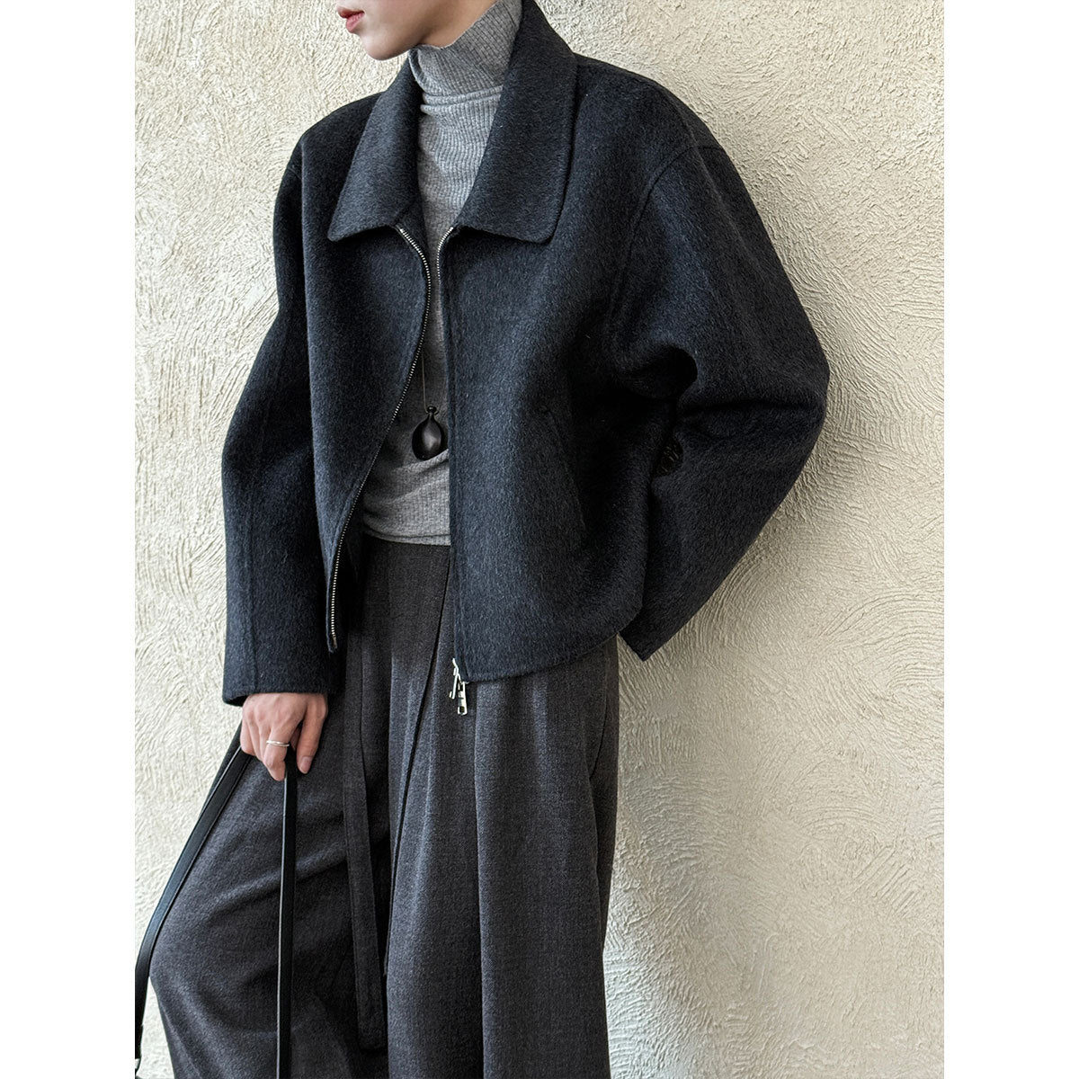 Lapel double-sided wool woolen coat women's autumn and winter new short high-end zipper coat