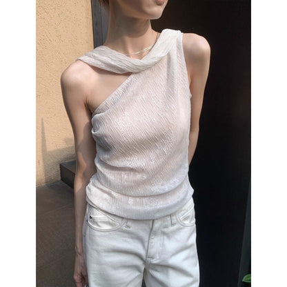 One-Shoulder Sleeveless Top Women Slim Fit Irregular Hem Vest