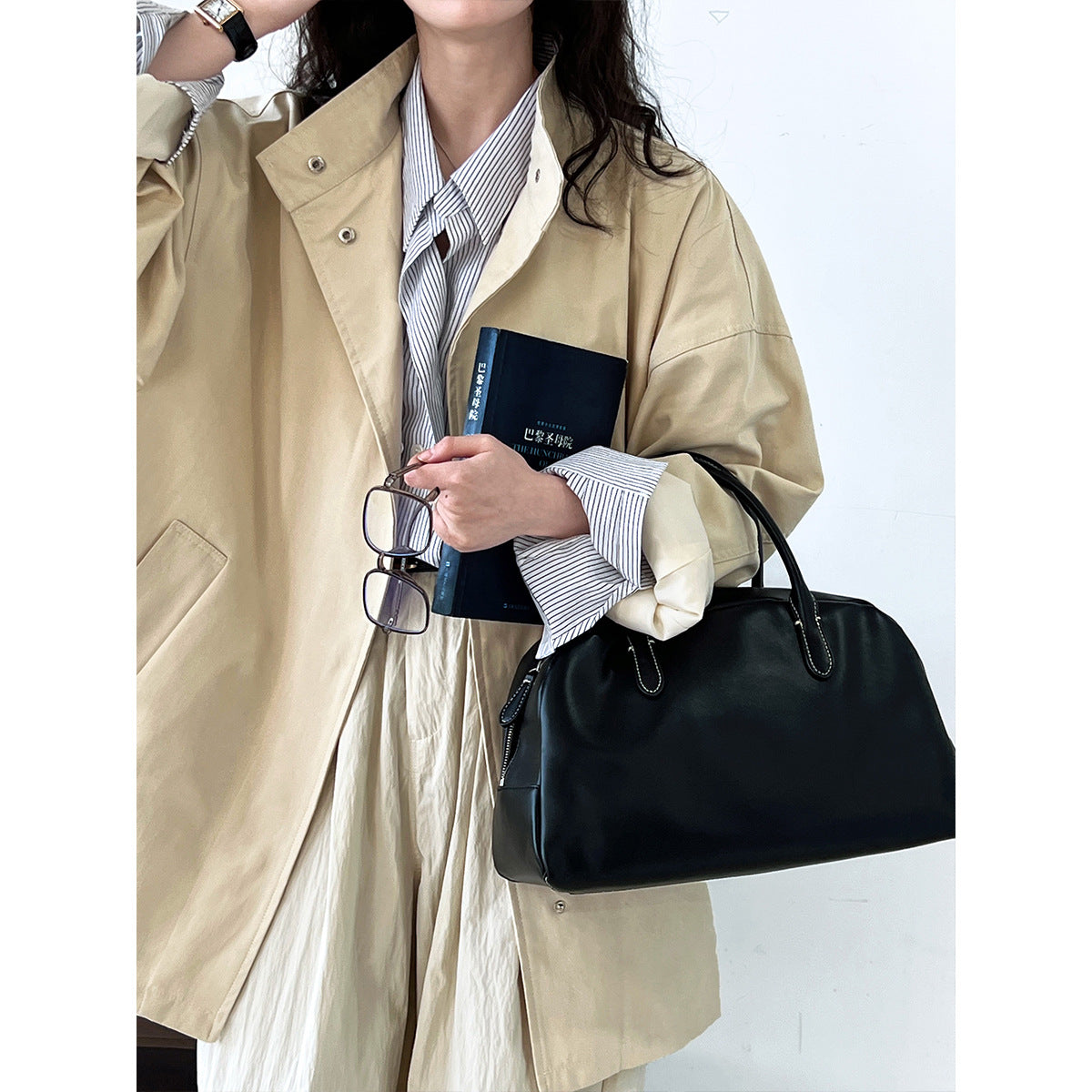 Premium temperament silhouette stand-up collar trench coat women's lazy style Japanese minimalist oversize coat 8631