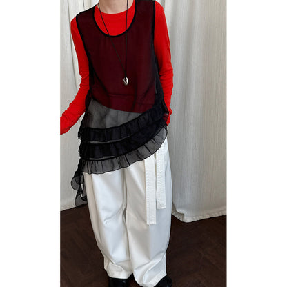 Yamamoto style design drape wide-leg pants women's 26 early spring high-waisted casual lazy strap-on trousers