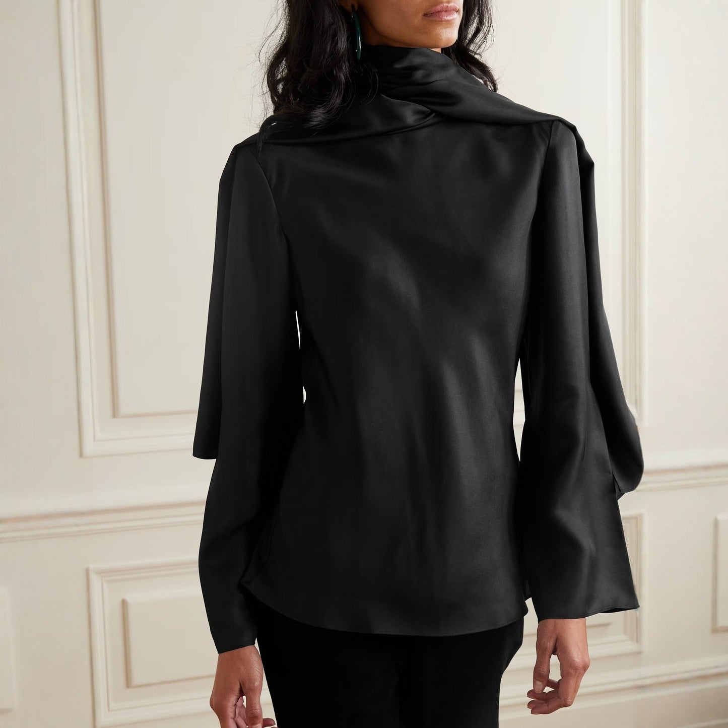 Fashionable Elegant Streamer Shirt Slim Satin Commuter Shirt