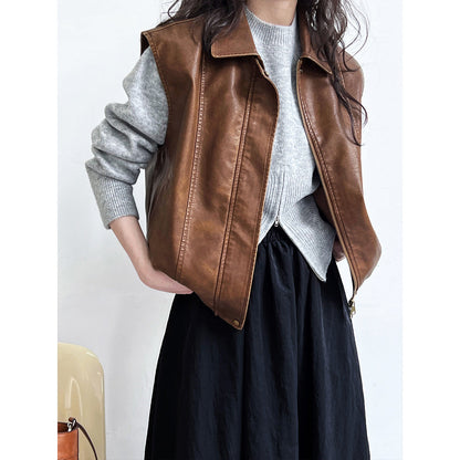 Short zipper sweater foreign high-end niche design round neck pullover top