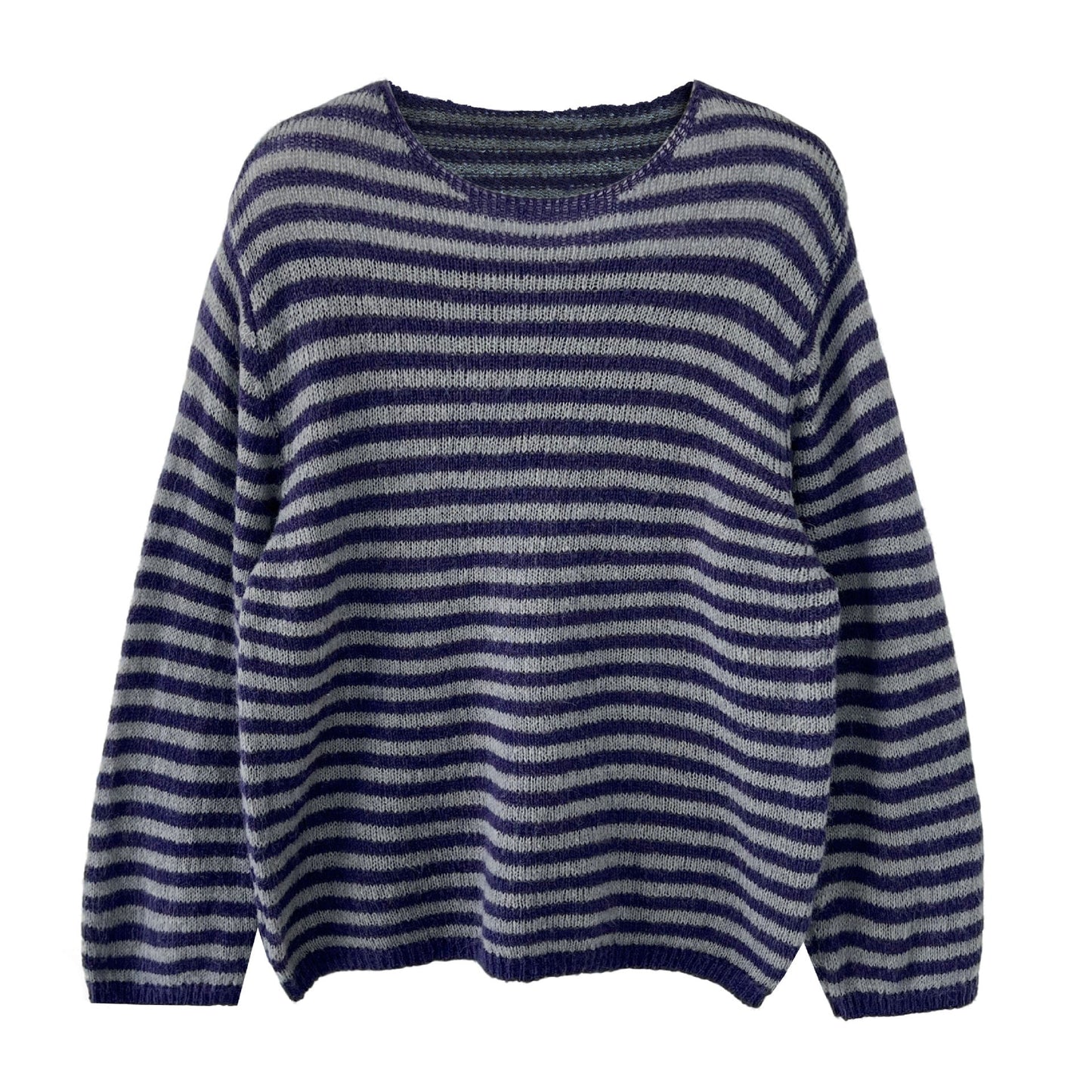 Casual wool retro striped lazy soft waxy knitted sweater women's spring new long-sleeved top