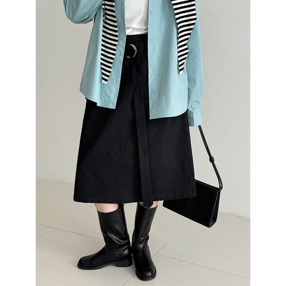 Korean high-waisted hip-wrapped buckle skirt for women's 26 early spring new commuting intelligence and thin A-word skirt