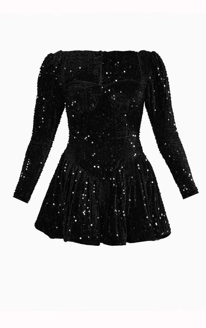 Sexy Sequin Long Sleeve Off-Shoulder Mini Dress